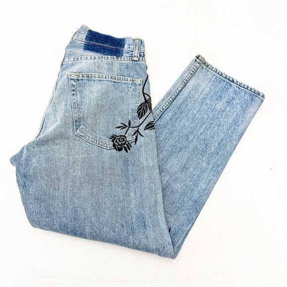 Rag & Bone Marilyn Crop Ramona Boyfriend Jeans Floral Embroidery Size 25 $229 - Picture 9 of 9